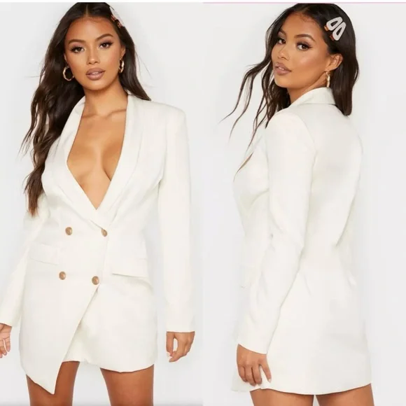 white gold button contrast blazer dress White Cape Sleeve Blazer Dress Graduation Dress Gold Button Tuxedo Dress Women Minimalist Cocktail Dress Blazer Dress Button up TAVROVSKA